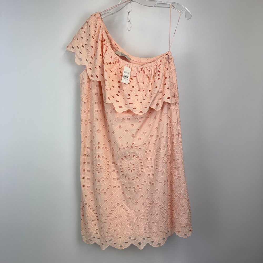 Loft Womens One Shoulder‎ Eyelet Ruffle Dress Peach Pink Size 4 New 22830319